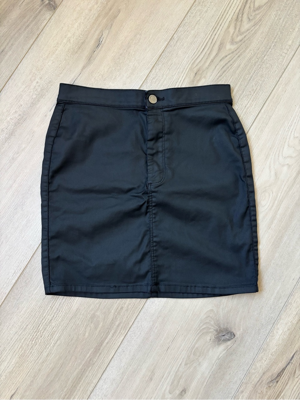 Topshop Black Cotton Blend Mini Skirt with Front Seam